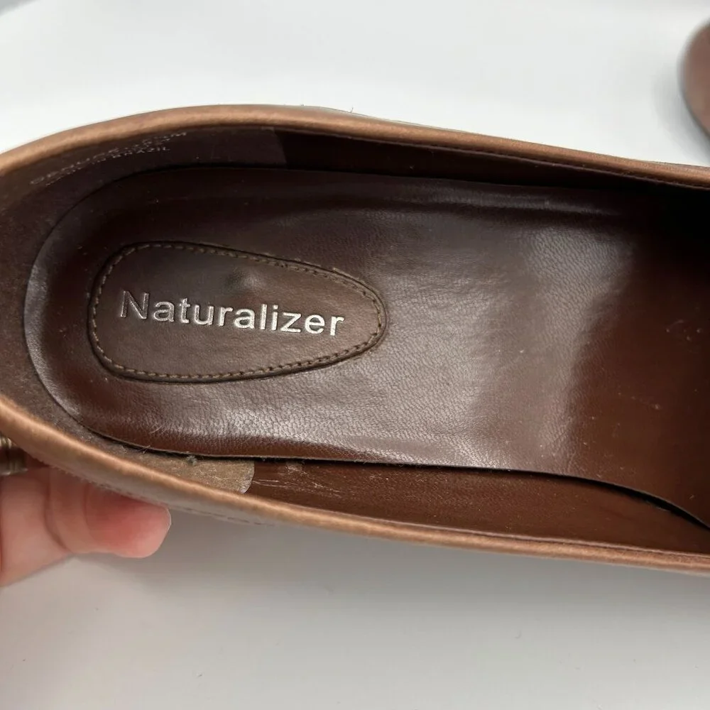 Naturalizer Womens Denure Woven Leather Loafers 7.5M Brown Slip-On Comfort Shoes